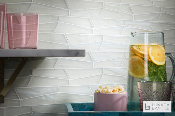 Kitchen with Luce Fin in Moonlit Silk by Lunada Bay Tile