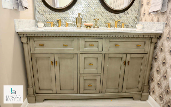 Bathroom with Luce Feather in Sugar Cake by Lunada Bay Tile