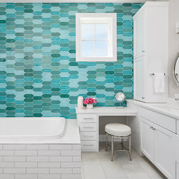 Bathroom with Watercolors Picket O'keefe - Design by Kimball Bonamici - Photo by Andrea_Calo