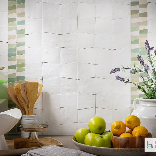 Kitchen w/ 3x4 Trapezoid in All in White by Lunada Bay Tile