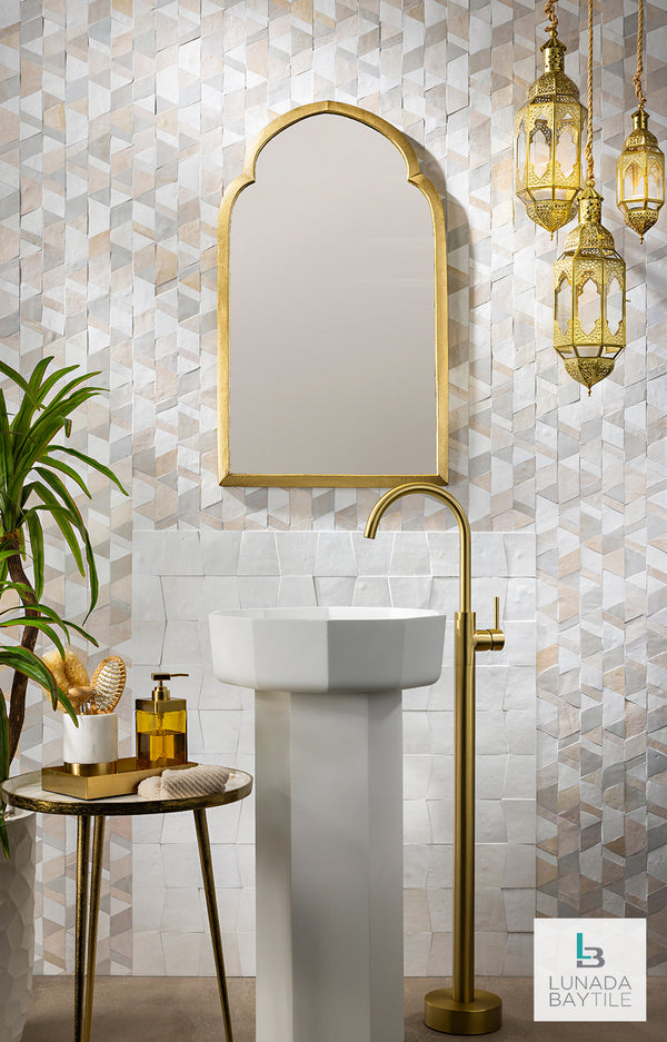 Bathroom with Mistral Reverie in Casablanca and 3x4 Trapezoid in All in White - Lunada Bay Tile