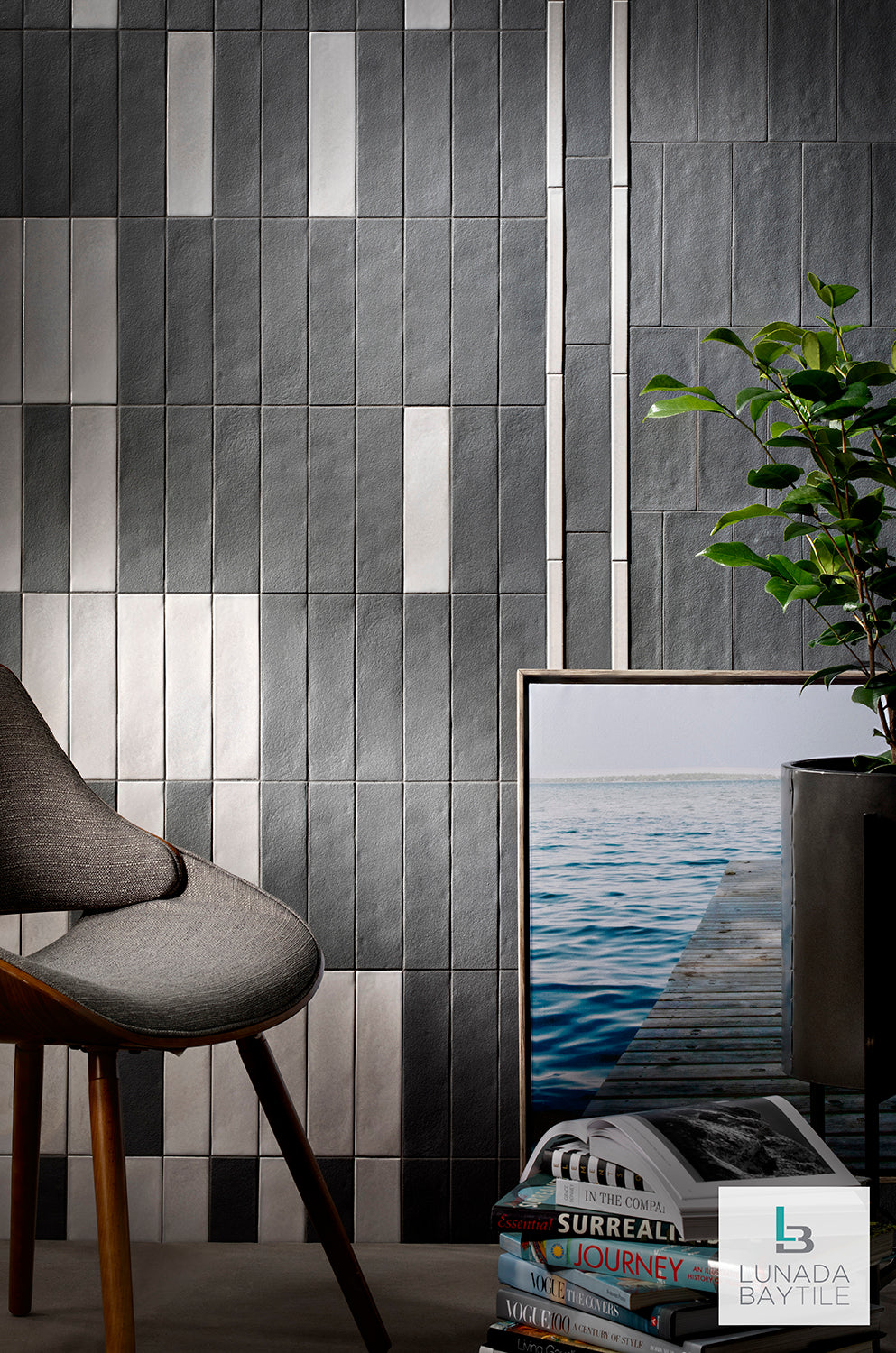 Scene Graphit Tile Graphic wall with Graphite and Shinju series by LBT – Lunada Bay Tile